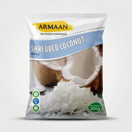 Enhanced Front view of Armaan Shredded Coconut frozen pack 300g