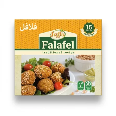 Enhanced Jaffa Falafel Traditional Recipe front packaging held in-store