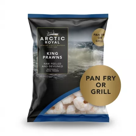 Enhanced Front view of Arctic Royal King Prawns Extra Large package
