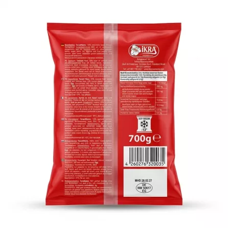 Enhanced Back view showing ingredients and barcode Ikra Kayseri Manti 700g