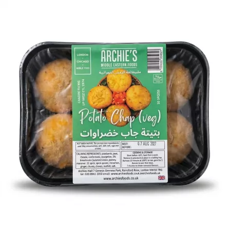 Enhanced Hand holding Archie's Potato Chap (Veg) pack of 10 chilled in grocery store