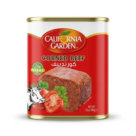 Enhanced California Garden Corned Beef Halal 340g tin front label