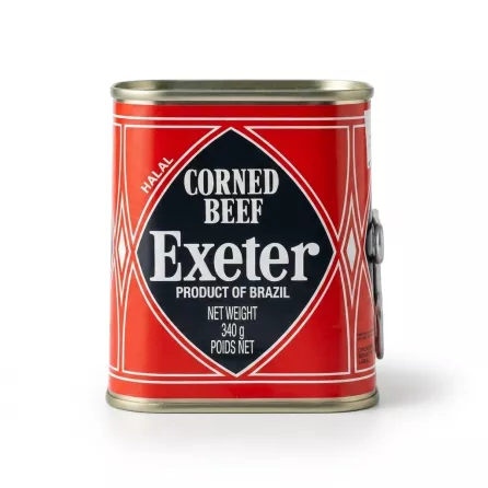 Enhanced Front of Exeter Halal Corned Beef tin, 340g, product of Brazil
