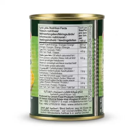 Enhanced Back of Durra Hommus with Tahini tin showing nutrition facts