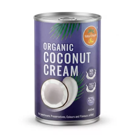 Enhanced Front label of Naturifresh Organic Coconut Cream 400ml tin