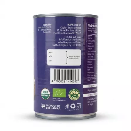 Enhanced Back label of Naturifresh Organic Coconut Cream showing barcode and certifications