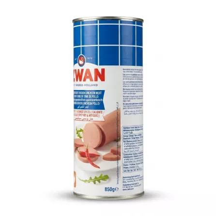 Enhanced Side of Zwan Hot & Spicy Chicken Luncheon Meat showing ingredients