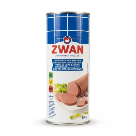 Enhanced Front view of Zwan Luncheon Meat with Beef Taste can, 850g