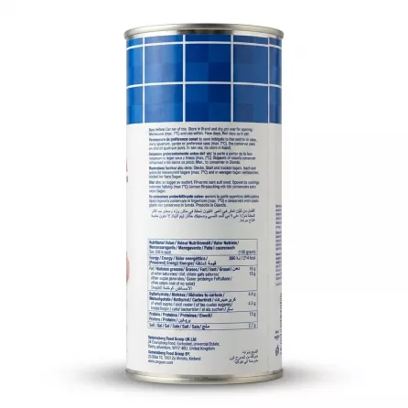 Enhanced Back of Zwan Luncheon Meat can showing storage instructions and nutritional values