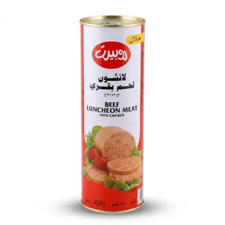 Enhanced Alternate language front view of Robert Beef Luncheon Meat with Chicken can