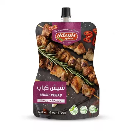 Enhanced Front view of Adonis Shish Kebab Marinade 170g pouch