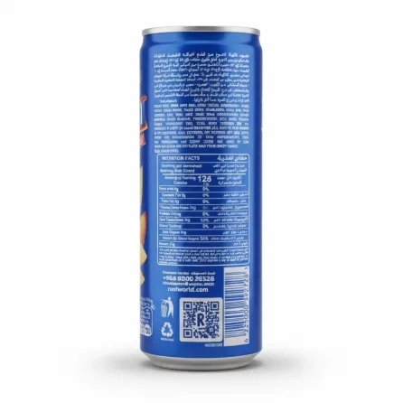 RANI Float Peach fruit drink can back with nutrition and ingredient details