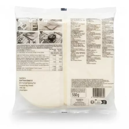 Back of Spring roll pastry pack showing nutritional info and storage details