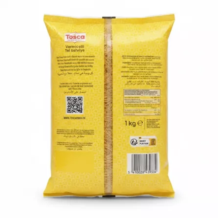 Back of Tosca Vermicelli pack showing ingredients and barcode