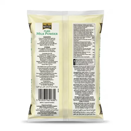 Enhanced Back view showing product information and barcode of Natco Pure Milk Powder 750g