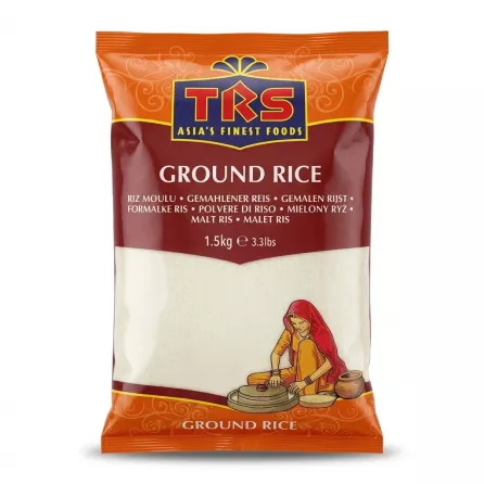Enhanced Front view of TRS Ground Rice 1.5kg bag on store shelf