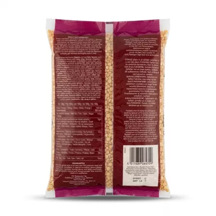 Enhanced Back of TRS Toor Dal 2kg bag showing information and nutrition label