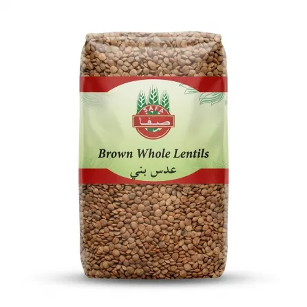 Enhanced Front view of Safa Brown Whole Lentils 800g pack with price label