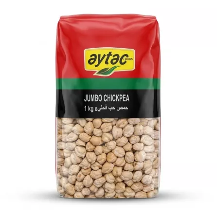 Enhanced Front view of Aytac Jumbo Chickpea 1kg pack with price label