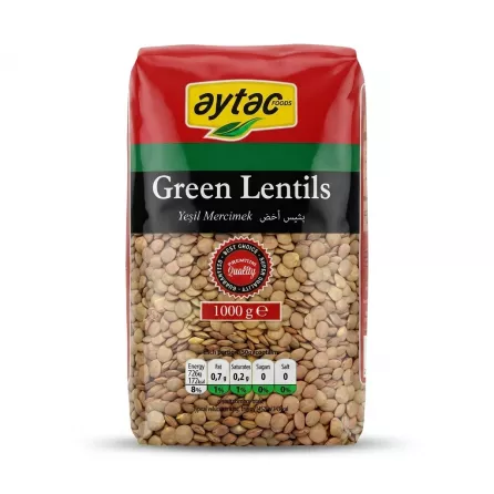 Enhanced Aytac Green Lentils 1000g front packaging in hand
