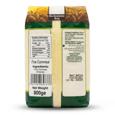 Enhanced Back of Sofra Fine Cornmeal Polenta with nutrition, ingredients, and barcode