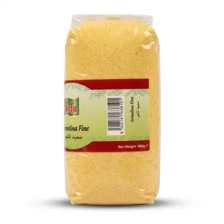 Enhanced Back of Safa Semolina Fine 800g pack showing barcode and weight