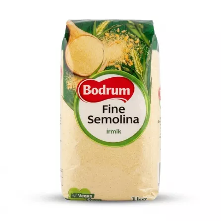 Enhanced Front view of Bodrum Fine Semolina 1kg packaging