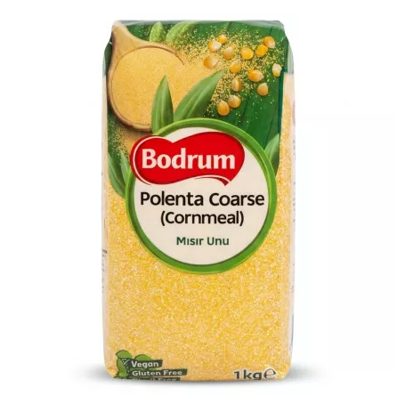 Enhanced Front of Bodrum Polenta Coarse Cornmeal 1kg packaging