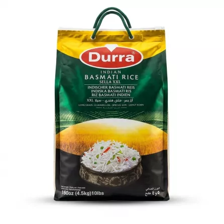 Enhanced Front of Durra Indian Basmati Rice Sella XXL 4.5kg bag