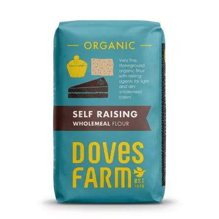 Enhanced Front of Doves Farm Organic Self Raising Wholemeal Flour 1kg bag