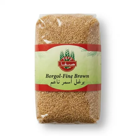 Enhanced Front of Safa Borgol Fine Brown 800g pack held in hand