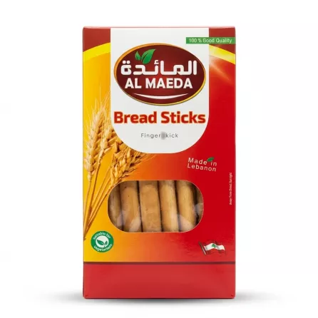 Enhanced Front of Al Maeda Bread Sticks Original box with visible breadsticks