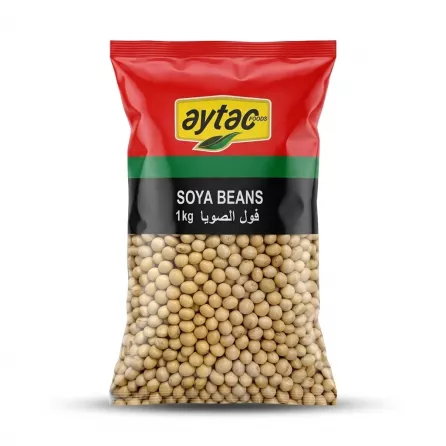 Enhanced Front view of Aytac Soya Beans 1kg pack on store shelf