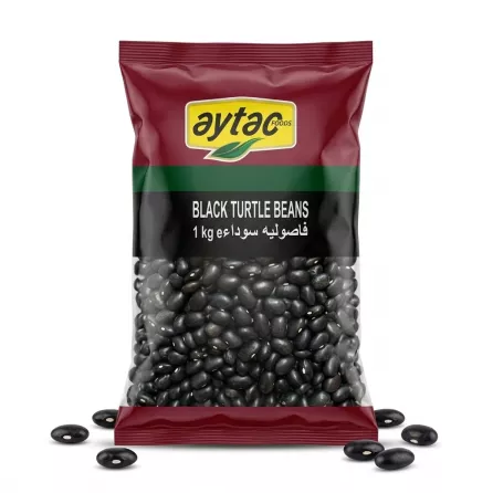 Enhanced Front view of Aytac Black Turtle Beans 1kg packet