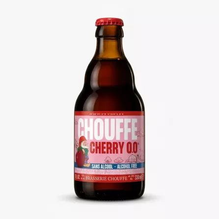 Enhanced Front label of Brasserie Chouffe Cherry 0.0 Alcohol Free Beer bottle 330ml