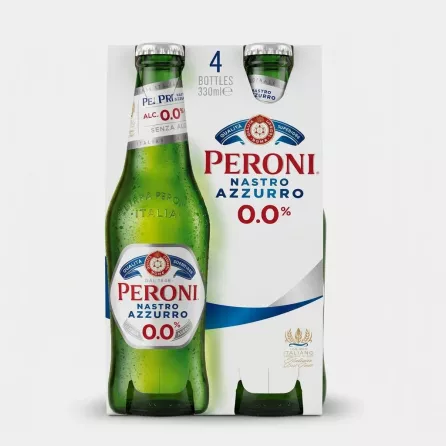 Enhanced Front view of Peroni Nastro Azzurro 0.0% 4x330ml non-alcoholic beer pack