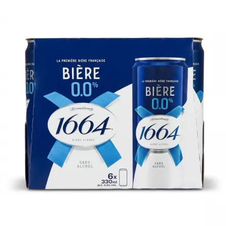Enhanced Kronenbourg 1664 Biere 0.0% 6x330ml pack on supermarket shelf
