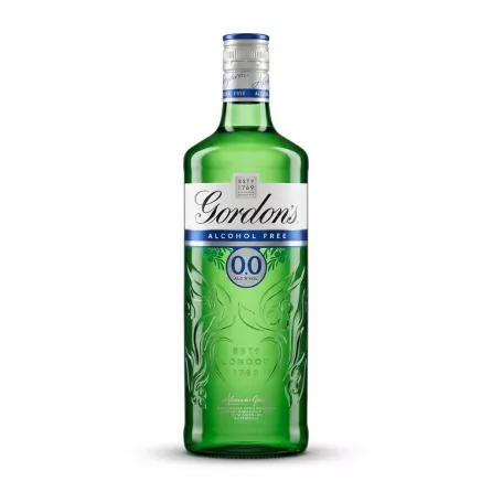 Enhanced Front of Gordon's Alcohol Free 0.0% 70cl bottle in hand