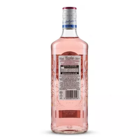 Enhanced Back of Gordon's Alcohol Free Premium Pink 70cl bottle showing label