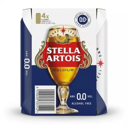 Enhanced Stella Artois Alcohol Free Lager 4x440ml pack front view