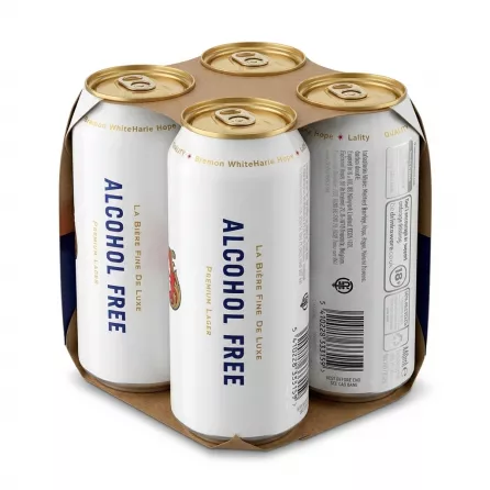 Enhanced Top view of Stella Artois Alcohol Free Lager cans in pack