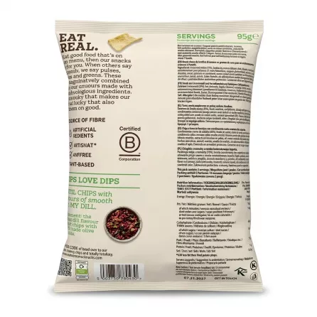 Enhanced Eat Real Lentil Chips Creamy Dill back packaging with product information