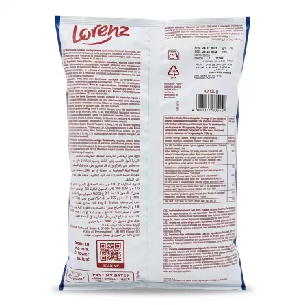 Enhanced Back packaging of Lorenz Crunchips X-Cut Salted Crisps with product information