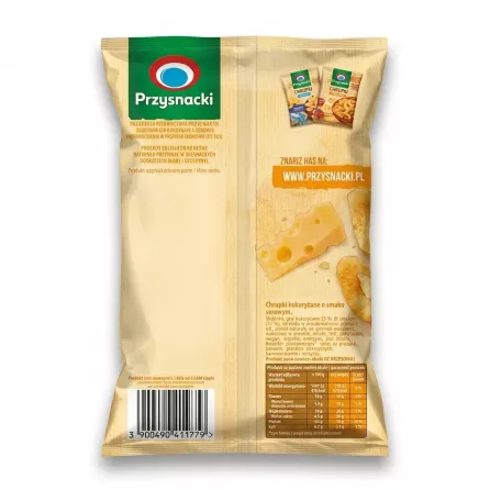 Enhanced Back of Przysnacki Chrupki Cheese Snacks packaging with ingredients