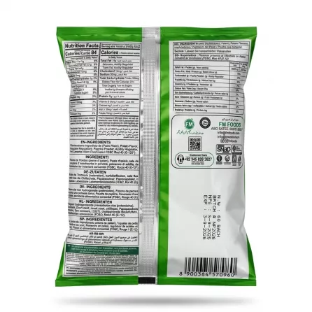 Enhanced Back of FM Foods Nachos packet with ingredients and nutritional info