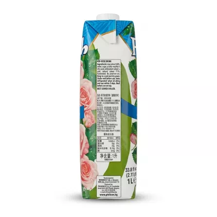 Enhanced Back view showing ingredients and nutritional information of Fresh Premium Rose Drink 1L