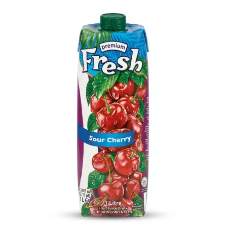 Enhanced Front view of Fresh Premium Sour Cherry Juice 1L carton