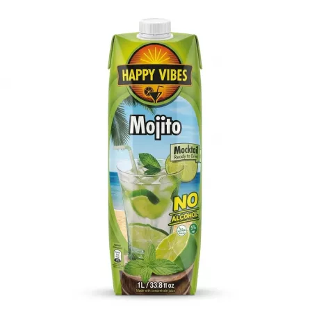 Enhanced Happy Vibes Mojito Mocktail 1L carton front view held in hand