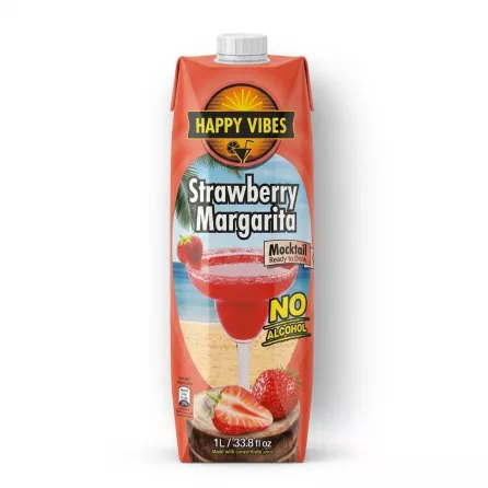 Enhanced Full view of Happy Vibes Strawberry Margarita Mocktail 1L carton