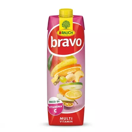 Enhanced Front of Rauch Bravo Multivitamin Juice 1L carton